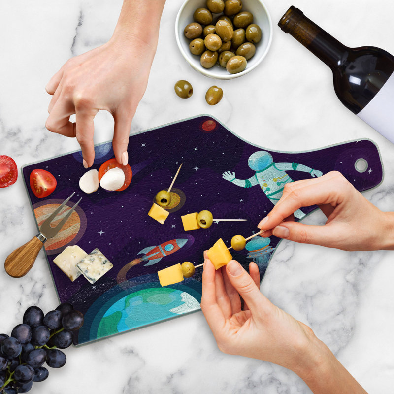 Astronaut in Space Dark Purple Tempered Glass Cutting Board