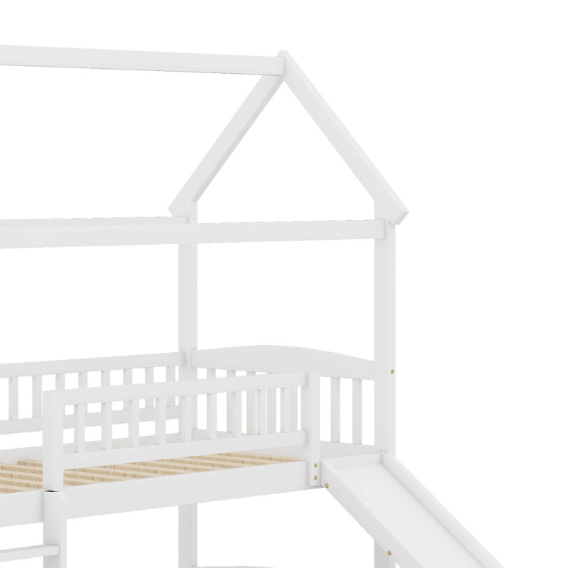 Twin Over Full Bunk Bed With Slide, House Bed With Slide, White