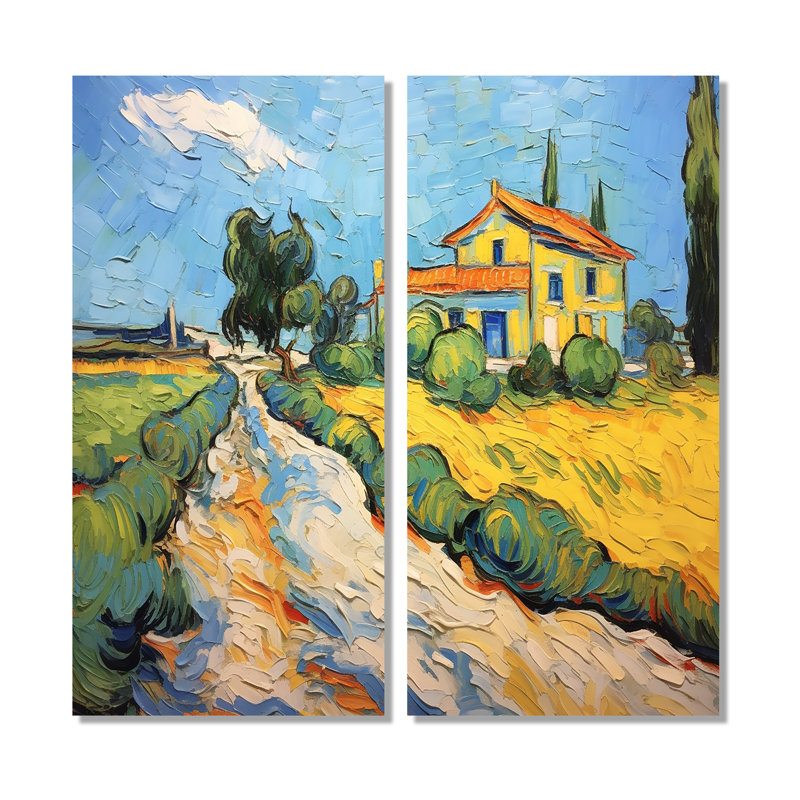 Vangogh la maison jaune à Arles III - art mural sur toile jaune 2 panneaux, 40" H x 40" W, Wrapped Canvas, Does Not Apply