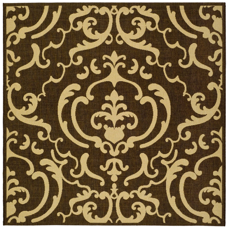 Arellanes Performance Damask Indoor/Outdoor Area Rug, Square 6'7"