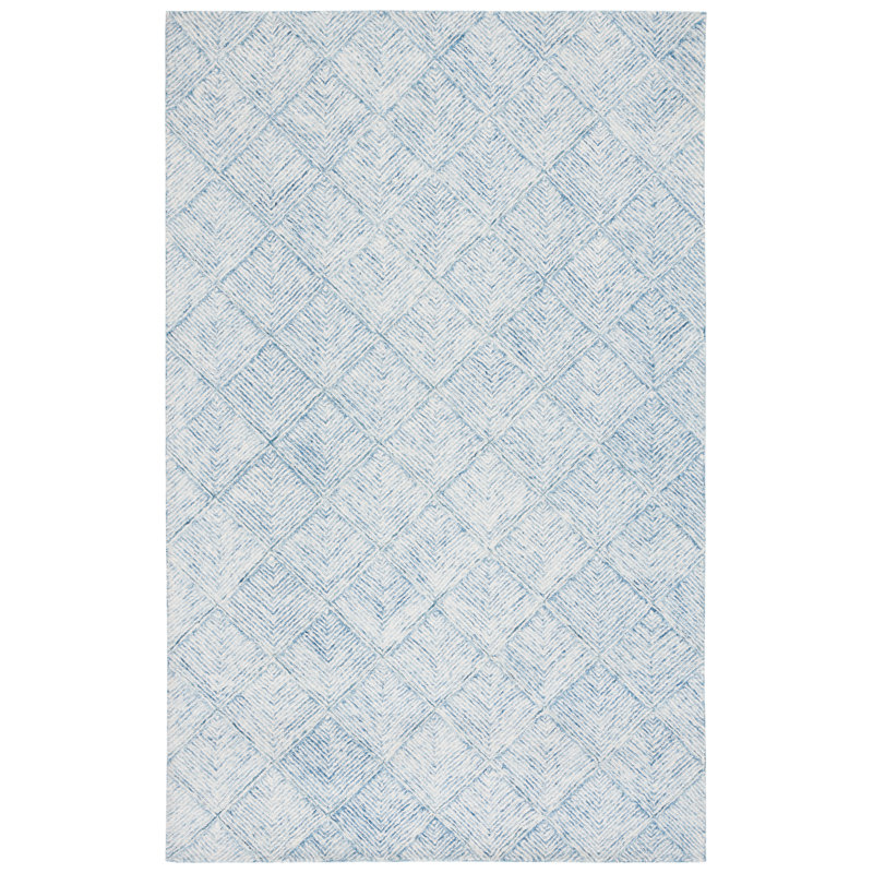 Braelyne Hand Tufted Wool/Cotton Geometric Rug in Blue/Ivory, Rectangle 3' x 5'