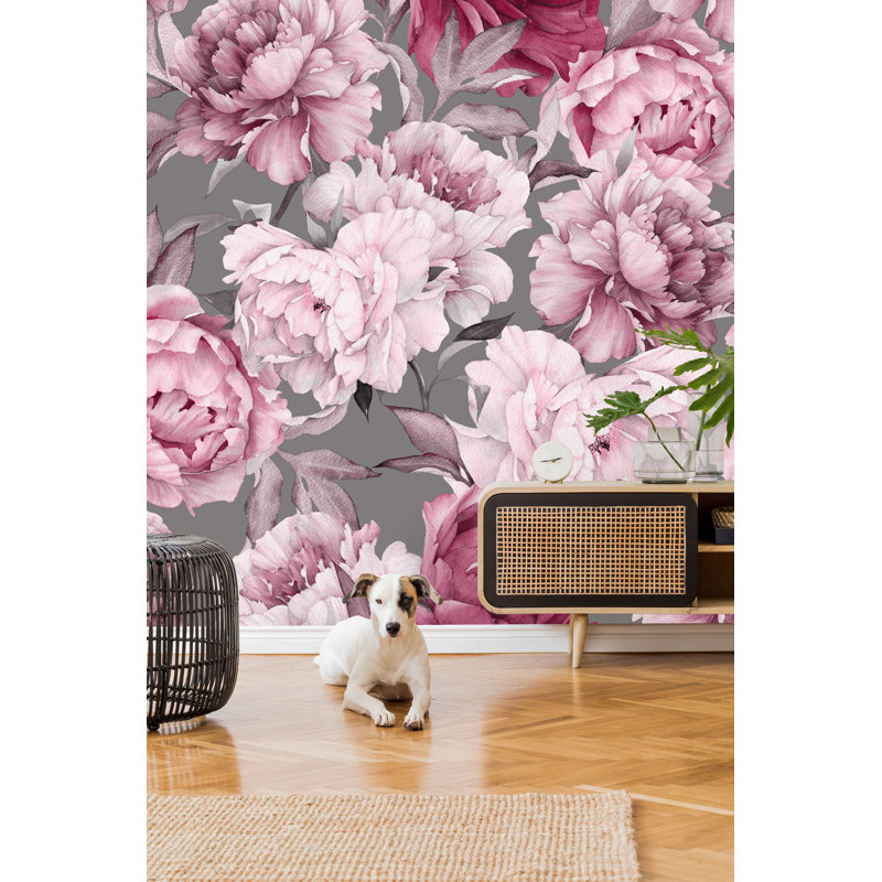 Murale 4 pièces Kylertown Peony, gris, L 8,33 pi x l 100 po