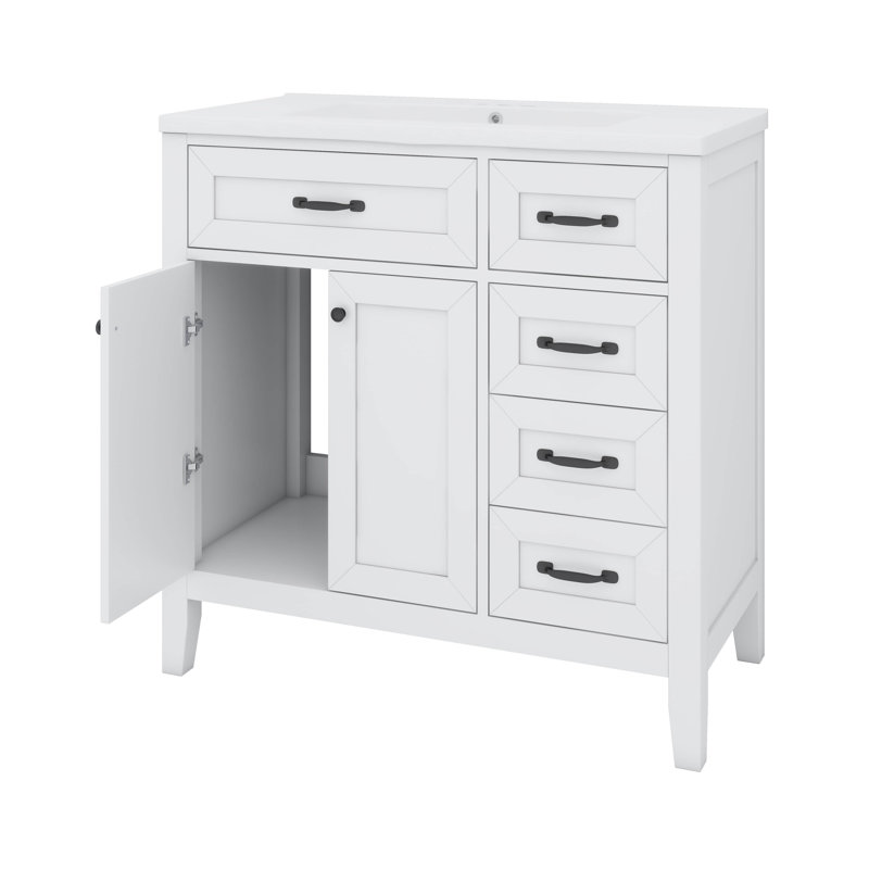 Meuble-lavabo 36 po avec lavabo en céramique 36 po, meuble-lavabo autoportant avec 2 tiroirs, Blanc