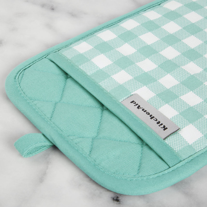 KitchenAid Gingham Pot Holder 2-Pack Set,, 7"x10", Aqua