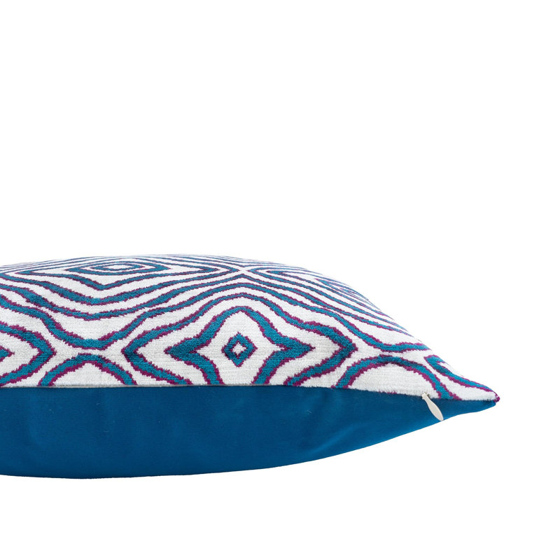 Oreiller en gouttes de pluie en velours de soie Ikat, 20 po x 20 po
