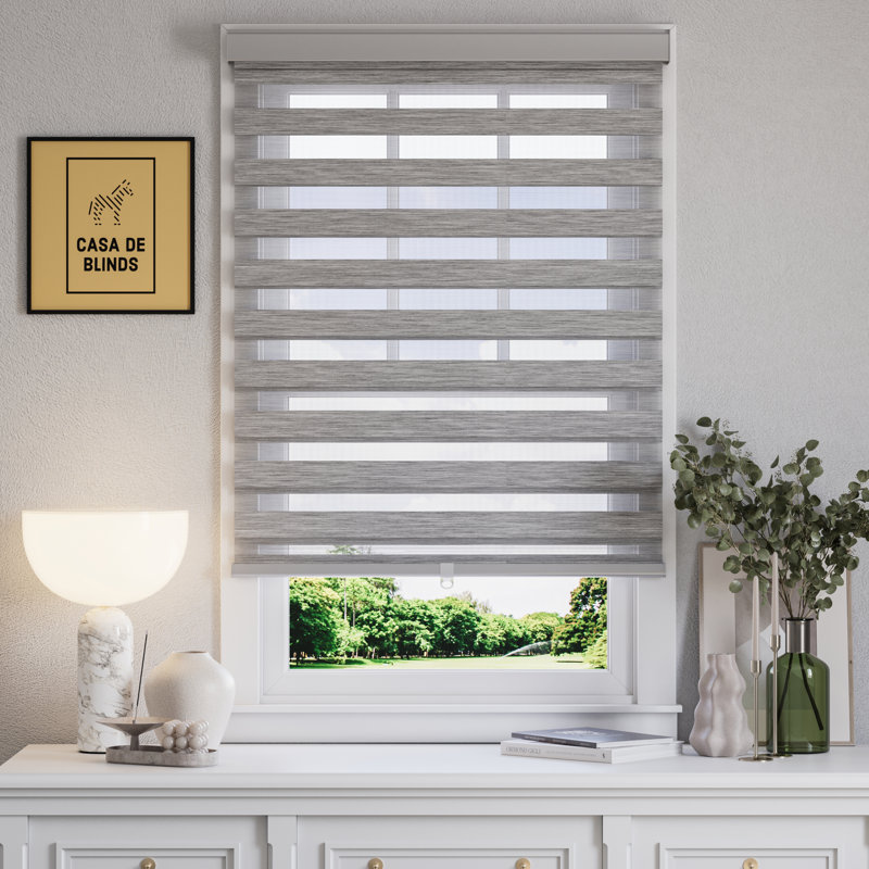 Store à enroulement double couche Zebra Blinds, Gris, L 48 po x L 72 po