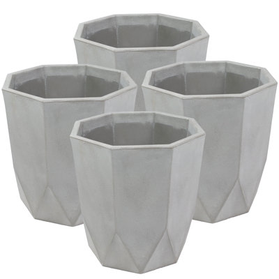 Jihyun Modern Faceted Resin Indoor/Outdoor Planter - Light Gray - Set of 4