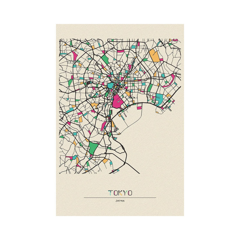 «Tokyo, Japon Map» par Ayse Deniz Akerman, impression sur toile tendue, H 18 po x l 12 po x 1,5 po