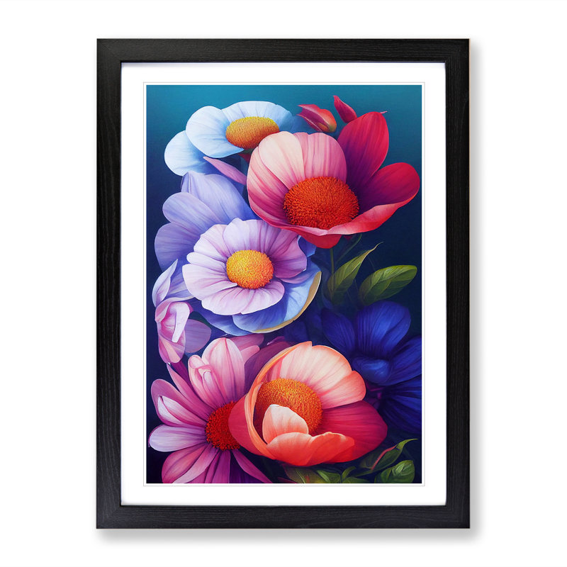 Colourful Flowers No.6 - Print, 66cm H x 48cm W x 2cm D, Black Framed, White