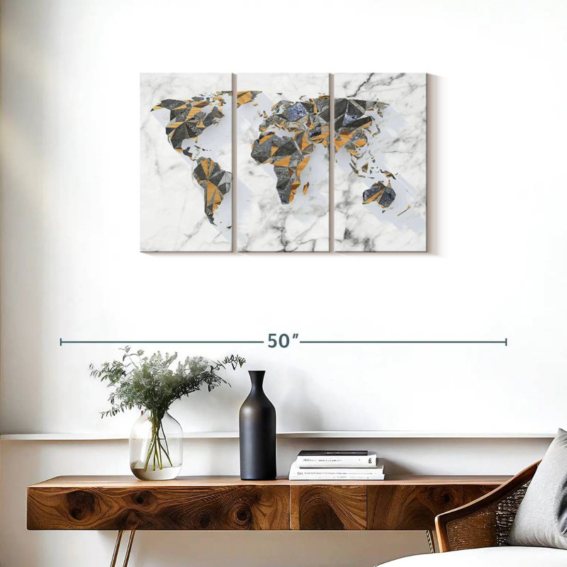 Carte du monde géo-marbre 3 pièces, H 33 po x l 20 po x P 1,25 po