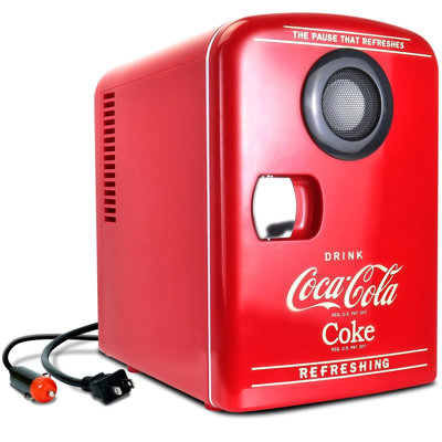Glacière / réchaud 4L Coca-Cola avec haut-parleur Bluetooth 12V DC 110V AC, rouge