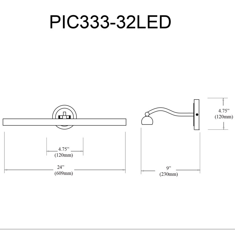 Lampe pour tableau Reina, H 2,75 po x l 32 po x P 9 po, Chrome satiné