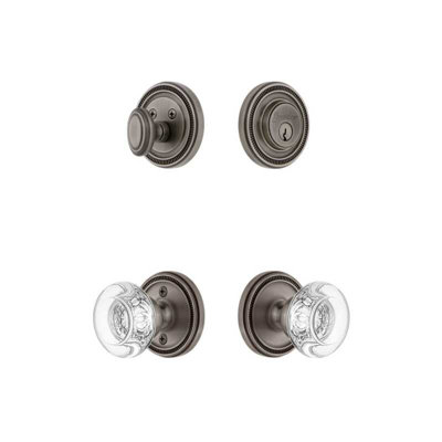 Grandeur Soleil Rosette Entry Set with Bordeaux Crystal Knob in Antique Pewter