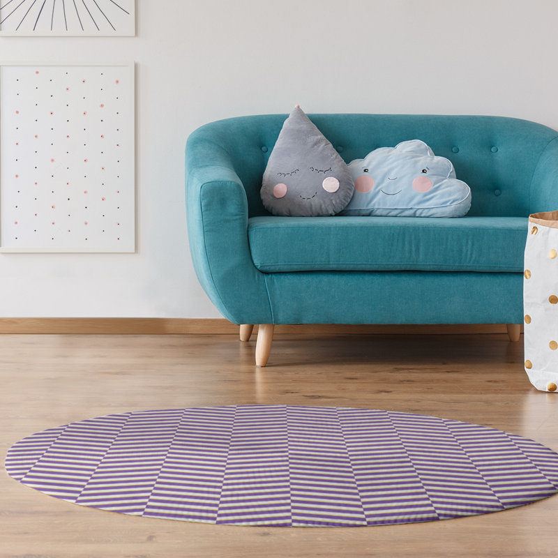 Tapis à rayures en mauve/blanc, Rond 5 pi