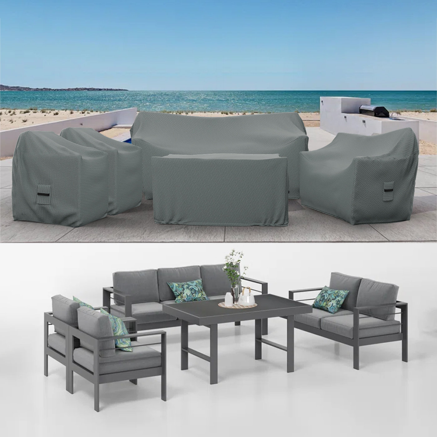 Arlmont & Co. Patio Furniture Cover For 7 Seater Sofa Set, Water UV