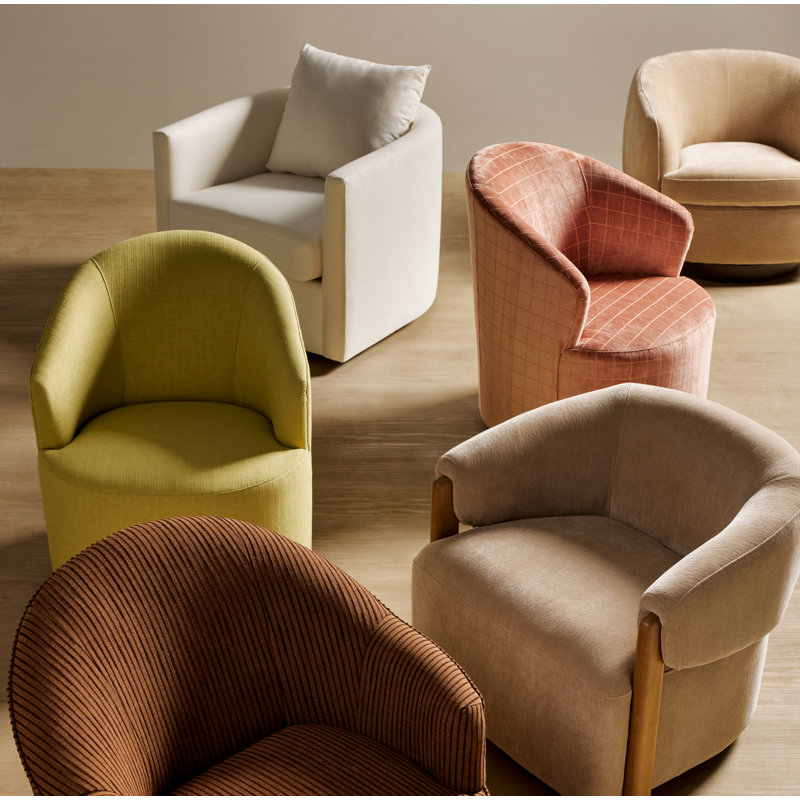 Fauteuil demi-tonneau pivotant rembourré Deryn, Chenille saumon R-Block