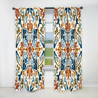 Mediterranean Tiles In Retro Blue III - Abstract Blackout Curtain - 1 Panel