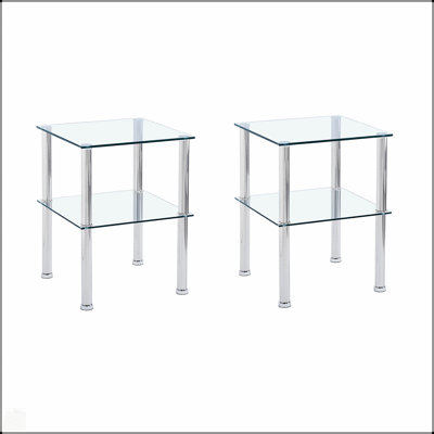 Table d'appoint 2 pièces avec rangement à 2 niveaux, table de chevet moderne et durable en verre trempé pour le salon