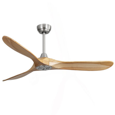 Ventilateur de plafond extérieur 60 po sans lumière 3 pales en bois massif avec télécommande pour moteur à courant continu