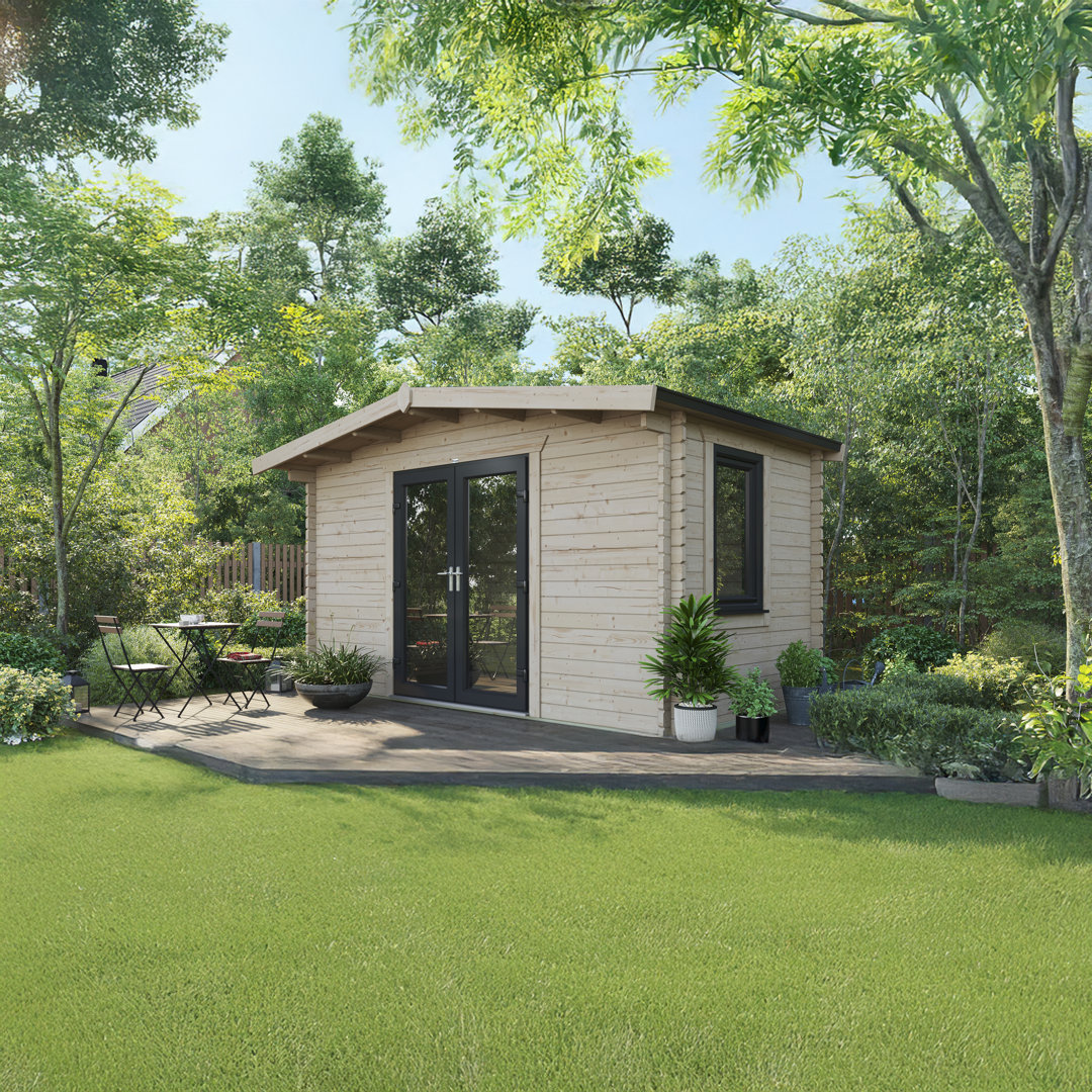 Power 8x14 Chalet Log Cabin - 44mm Logs - Anthracite Grey uPVC Double Doors - Brown - Image 2
