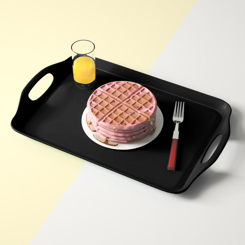 Reston Lloyd Multi-Purpose 18" Rectangle Melamine Plastic Handled Tray, Black
