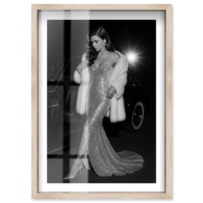 Red Carpet Ready I Shadowbox Print Fashion Wall Decor by Notoriart, Blonde Frame, 30 x 45
