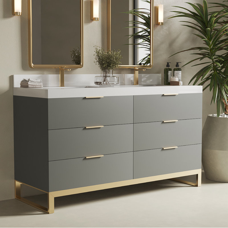 Franchinni 60'' Double Bathroom Vanity with Quartz Vanity Top, Grey