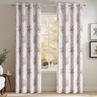Rideaux 100% occultants, rideaux obscurcissant à motif de feuille d'or avec œillets pour chambre à coucher, 2 panneaux