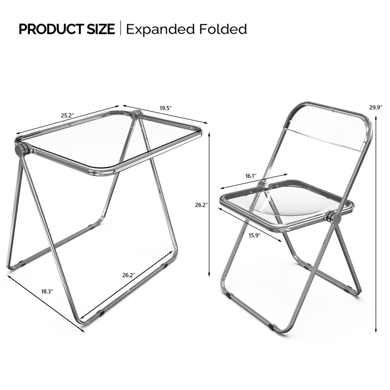 Ensemble de table pliante et chaises en acrylique transparent pour la salle à manger, le bureau et le camping, Blanc