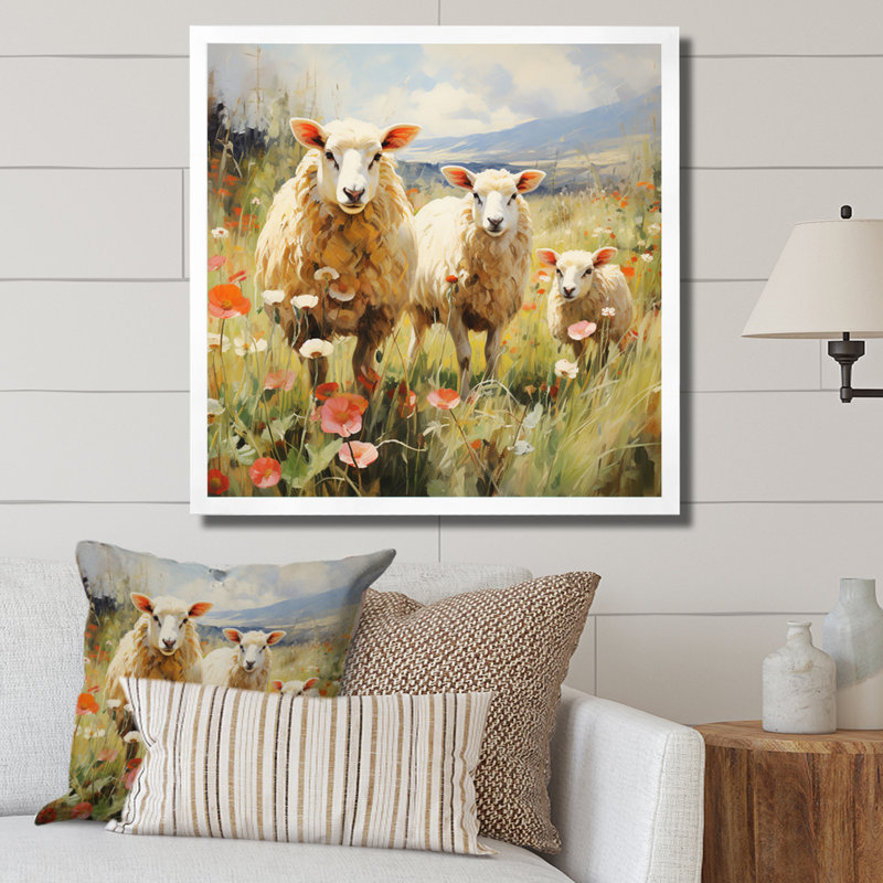 Troupeau de moutons moelleux II - impression, H 16 po x l 16 po x P 1 po, Cadre simple blanc