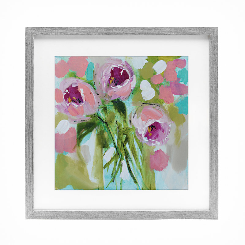 For For Rose Trio, impression sous verre encadrée, design par Amanda Brooks, H 13 po x l 13 po, Cadre de ferme gris