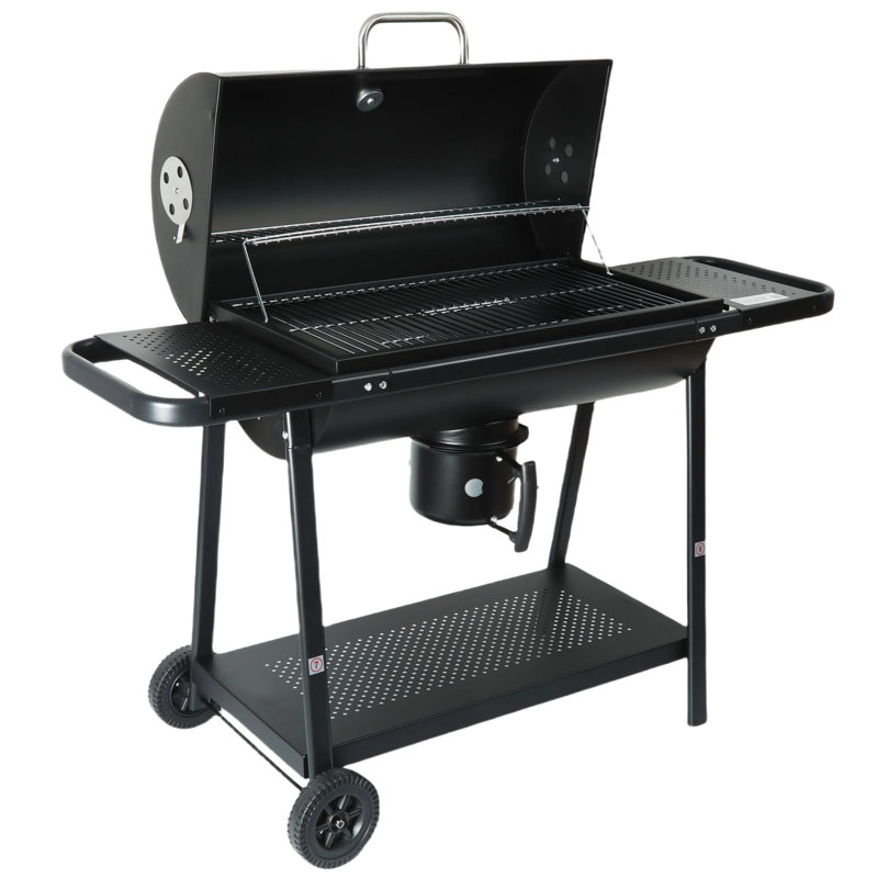 Premium Barrel Charcoal Grill with Side Tables – Spacious Outdoor BBQ for Backyard, Tailgating & More