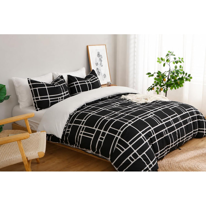 Microfiber Chequered Duvet Cover Set, Single Bed (135 x 200 cm)