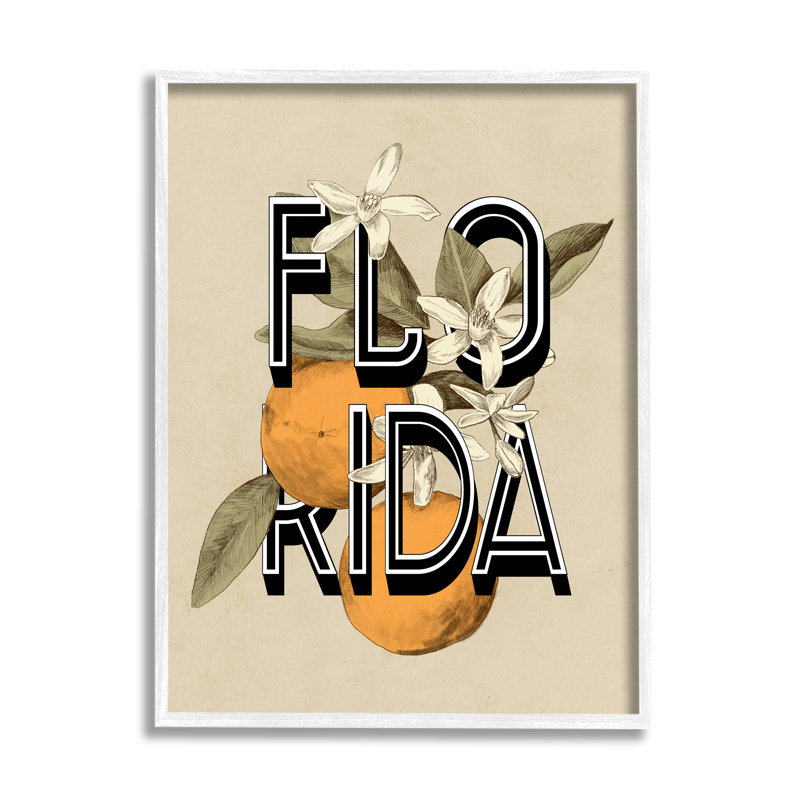 Florida Orange Blossoms State, Floride, H 14 po x l 11 po x P 1,5 po, Giclée encadrée blanc bord de mer