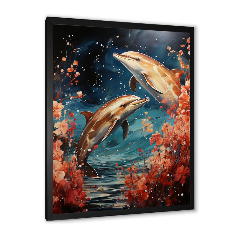 «Dolphin Mystic Encounters» sur impression sur toile, Cadre simple noir, H 32 po x l 24 po x P 1 po