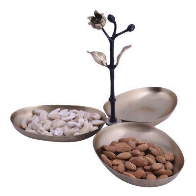 Bronze Finish Three Bowl Condiment Server Tray for Snacks Christmas & Kitchen Decor Serving Bowls Set