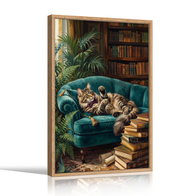 Chat, bibliothèque, reproduction d'art sur toile, ensemble de 1
