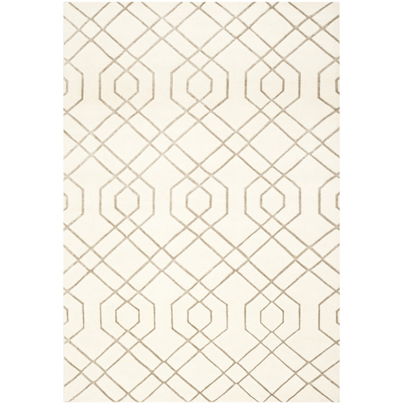 Tibetan White Geometric Rug, Rectangle 6' x 9'