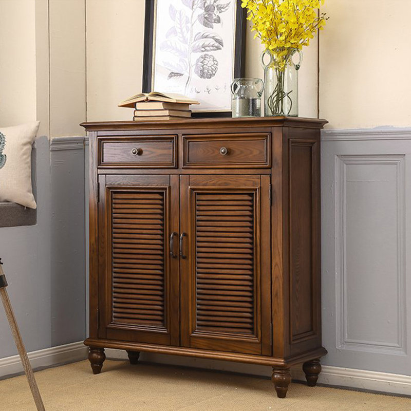 Brown Solid Wood Shoe Storage Bench