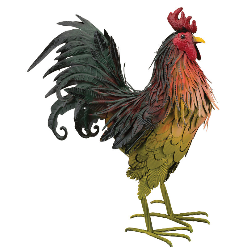 Hand-Painted Metal Rooster Statue for Outdoor Decor