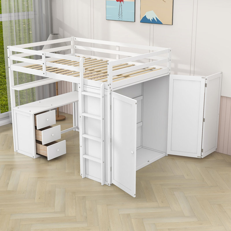 Henness Full 3 Drawer Loft Bed with Built-in-Desk, White