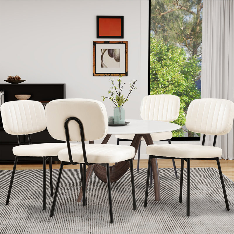 Dining Chairs, Upholstered Mid Century Modern Kitchen Dining Room Accent Chairs, Beige, 6