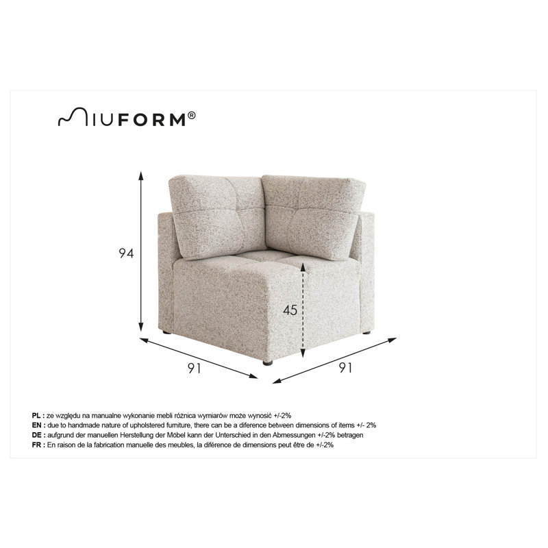 Lulu Upholstered Corner Chair, Light Gray