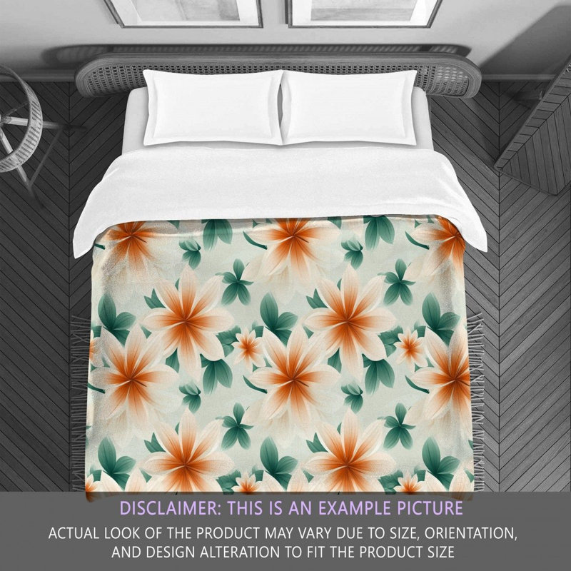 Polyester Floral Comforter, King Comforter, Green/Orange