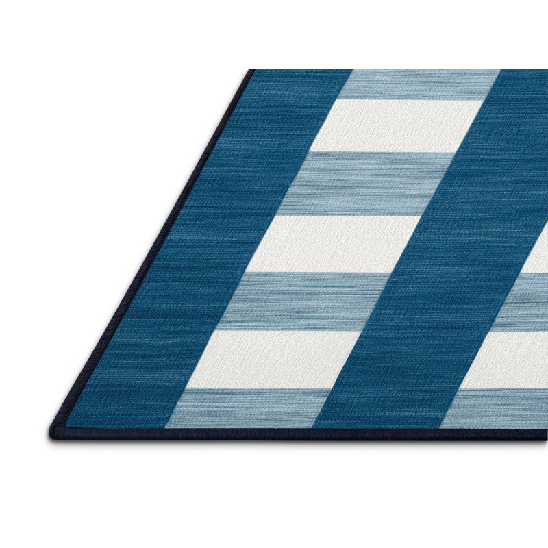 Tapis bleu à carreaux lavable à la machine, Rectangle 4 pi x 6 pi