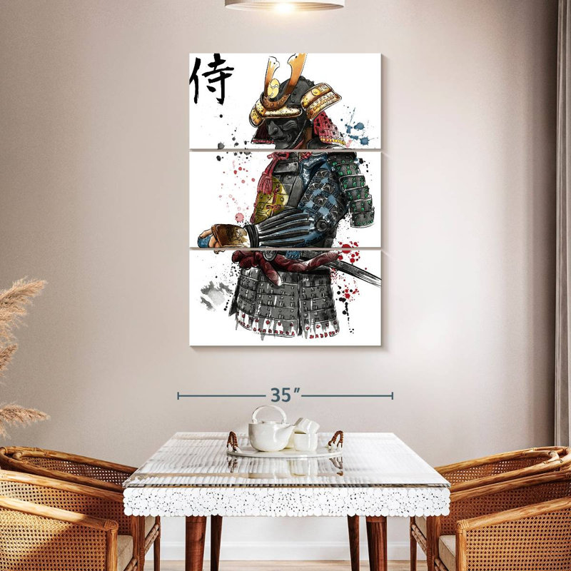 Aquarelle Mait Samurai, H 32 po x l 20 po