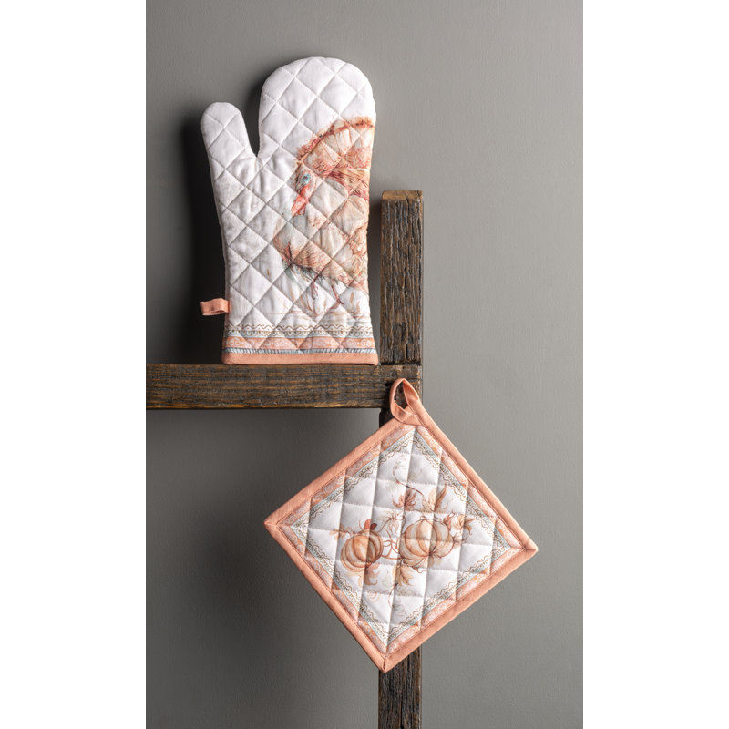 Maison d'Hermine  Giving Thanks 100% Cotton Oven Mitt + Pot Holder - 7.5" x 13" & 8" x 8"
