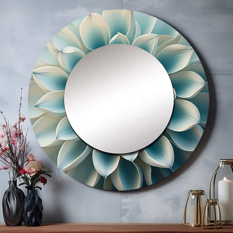 Oahia bleu, blanc, fleurs de Dahlia I - Dahlia, 36 po x 36 po