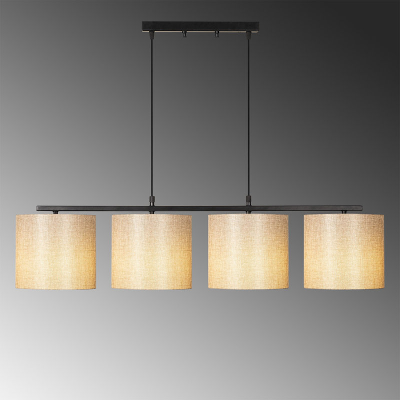 Lustre moderne avec hauteur réglable, structure en métal, 47,2 po x 9,8 po | 4 x douilles E27 (40 W maximum) | Élégant bouchon en tissu, 7,9 po de diamètre, 8,7 po de hauteur | Parfait pour les décorations glamour et scandinaves | Comprend les instr