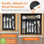 Silverware Organiser - Organisateur de tiroir de cuisine extensible, organisateur de tiroir réglable Silverware, plateau à couverts en plastique pour fourchettes, couteaux, organisateurs de tiroir de cuisine et rangement, noir